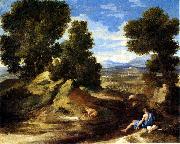 Nicolas Poussin Landscape with a Man Drinking or Landscape with a Man scooping Water from a Stream Spain oil painting artist
